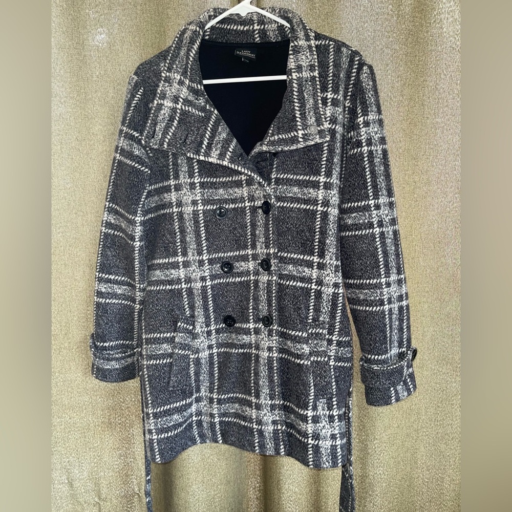 Elegant Plaid Double-Breasted Pea Coat
